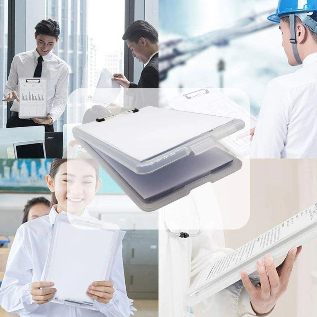 Foldable Plastic Clipboard with Built-in Storage and Pen Holder