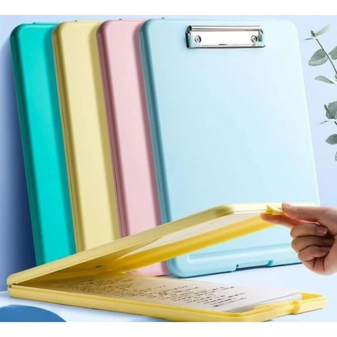 Foldable Plastic Clipboard with Built-in Storage and Pen Holder