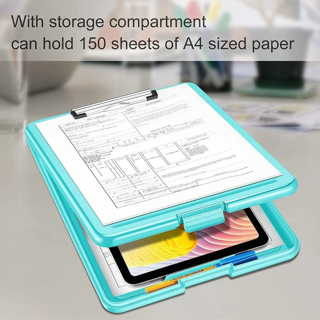 Foldable Plastic Clipboard with Built-in Storage and Pen Holder