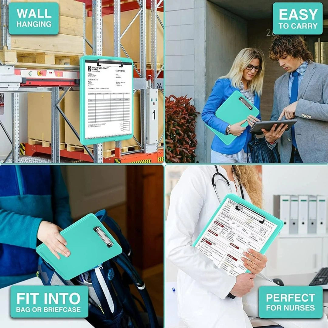 Foldable Plastic Clipboard with Built-in Storage and Pen Holder