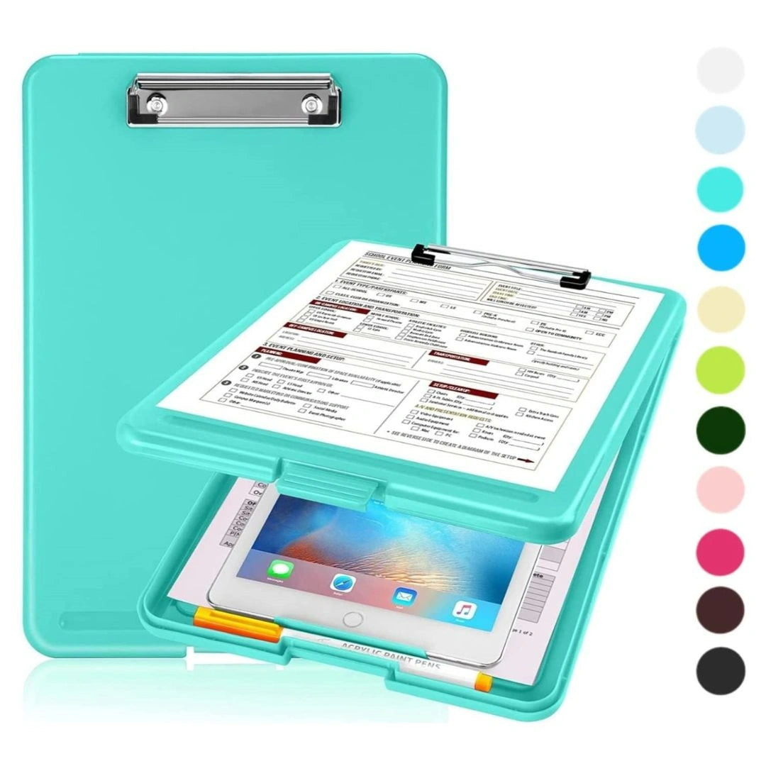 Foldable Plastic Clipboard with Built-in Storage and Pen Holder
