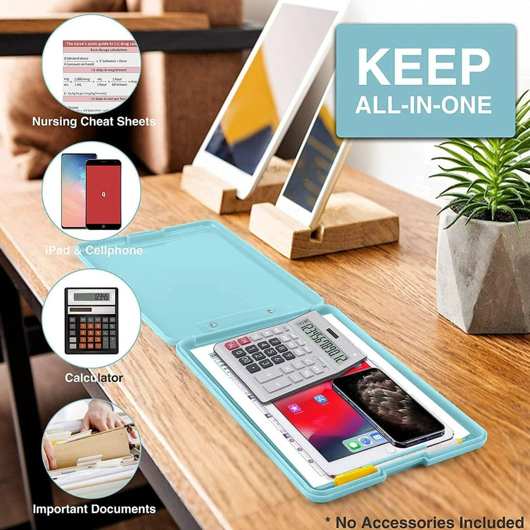 Foldable Plastic Clipboard with Built-in Storage and Pen Holder