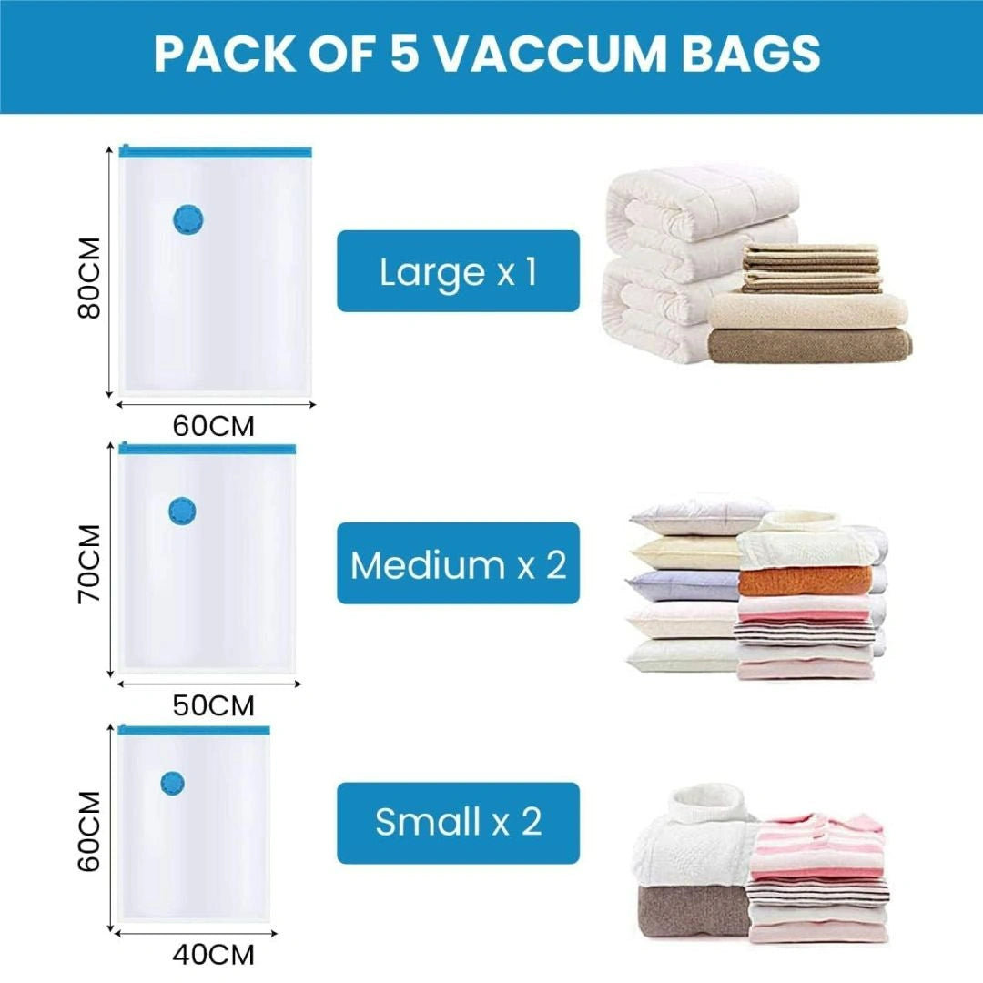 Vacuum storage bags with hand pump pack of 5