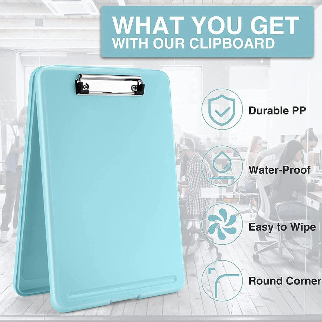 Foldable Plastic Clipboard with Built-in Storage and Pen Holder