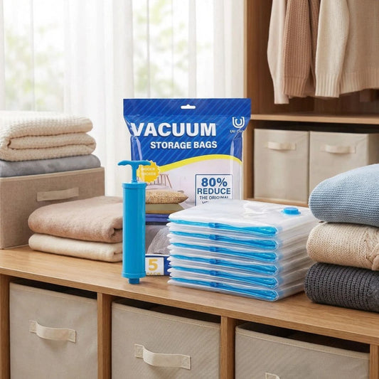 Vacuum Storage Bags with Hand Pump(Pack of 5 Bags)