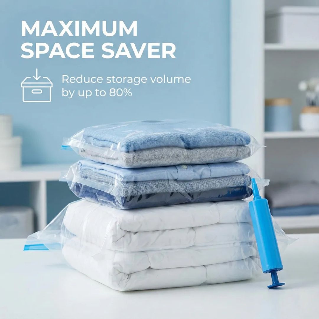 Vacuum storage bags with hand pump pack of 5