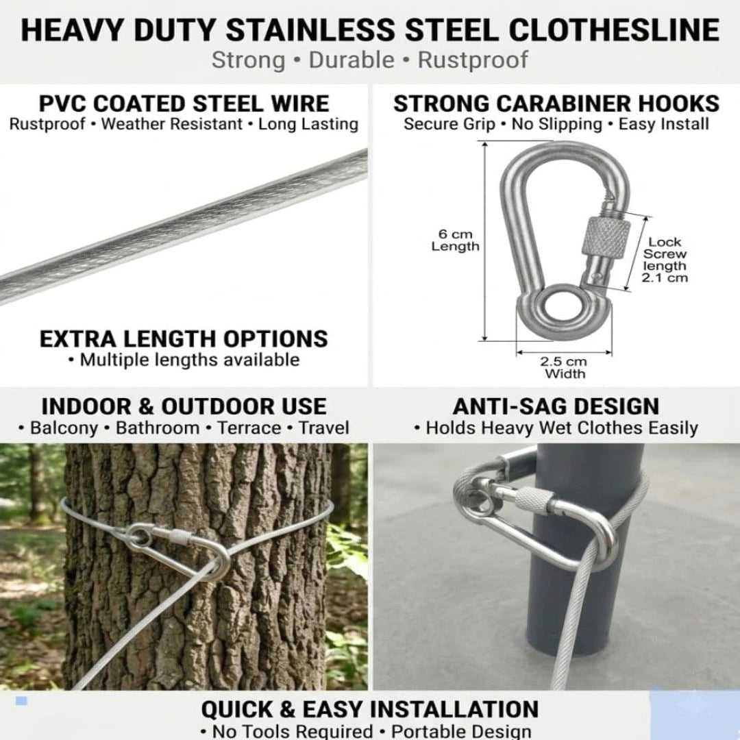 Stainless Steel Multipurpose Rope with Hook (5 Meter)