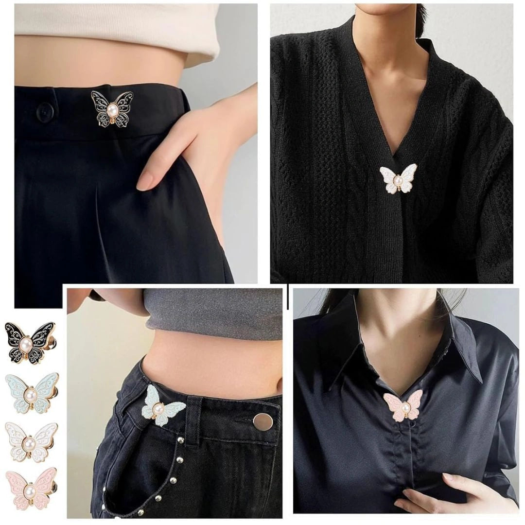 Butterfly Pearl Button Pins for Women and Girls(4 Pcs Set)