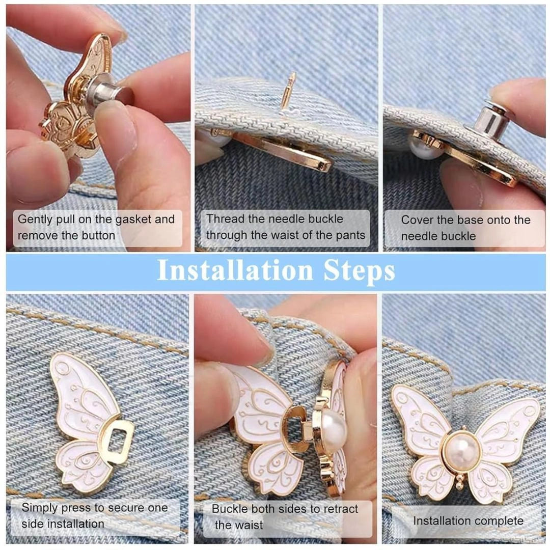 Butterfly Pearl Button Pins for Women and Girls(4 Pcs Set)