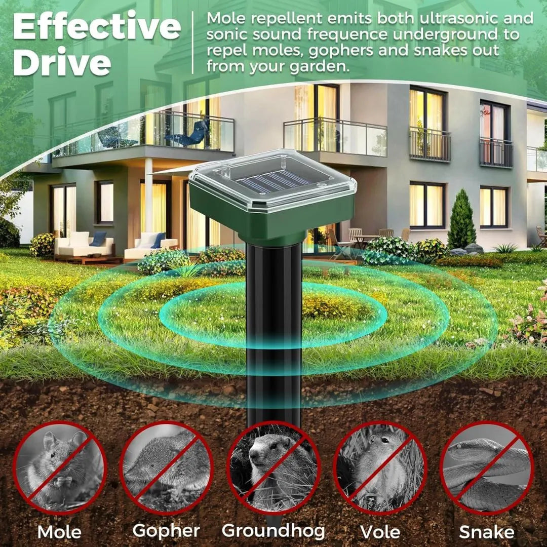 Mole Repellent for Lawns - Ultrasonic Gopher Repellent Solar Power