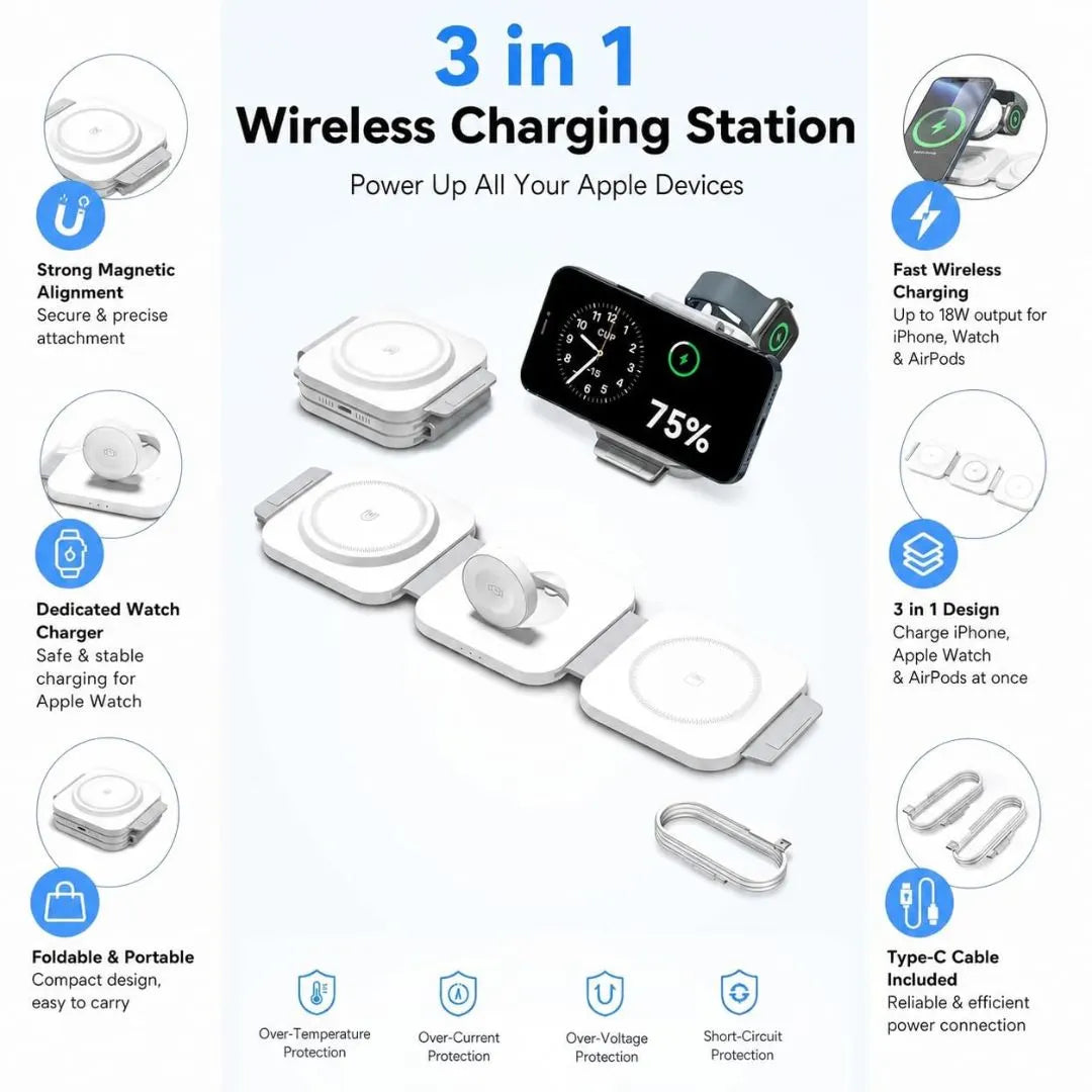 Foldable Magnetic Fast Wireless Charger with Phone Stand