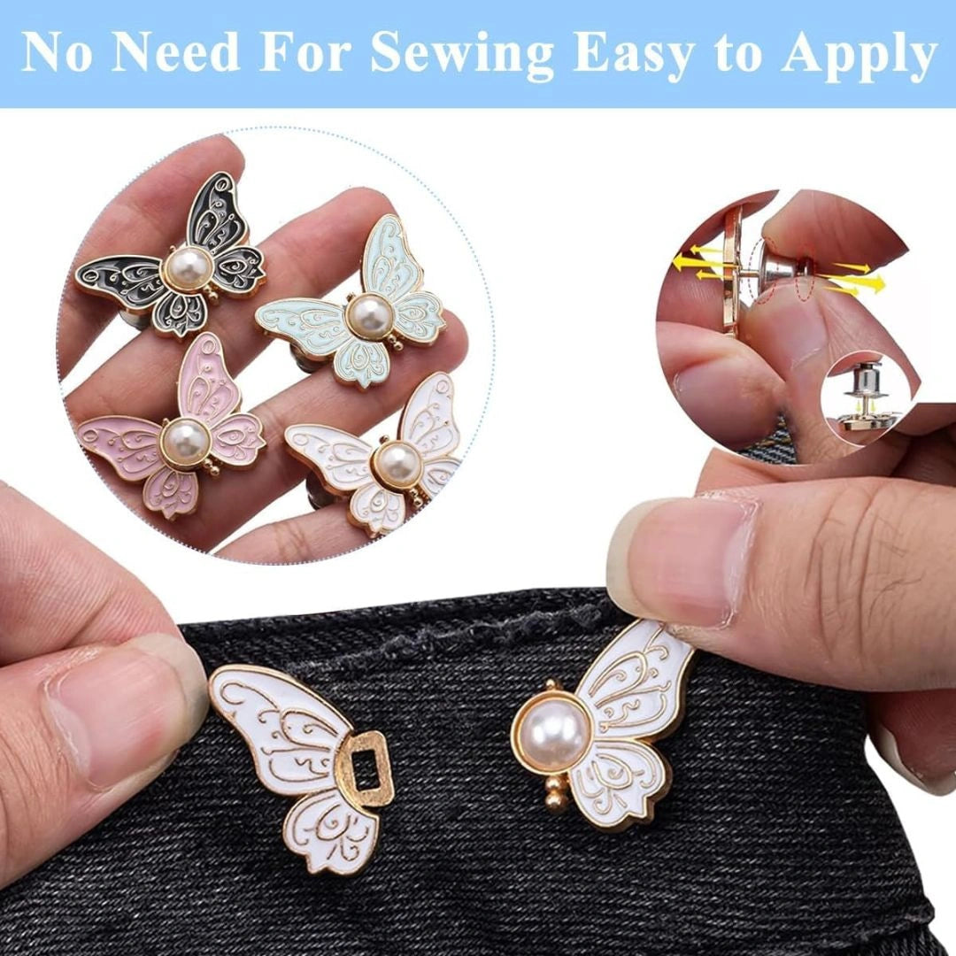 Butterfly Pearl Button Pins for Women and Girls(4 Pcs Set)