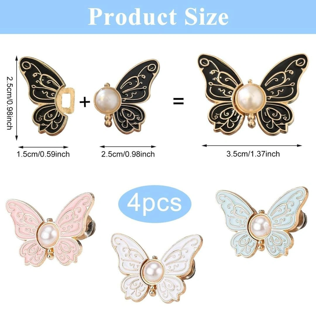 Butterfly Pearl Button Pins for Women and Girls(4 Pcs Set)