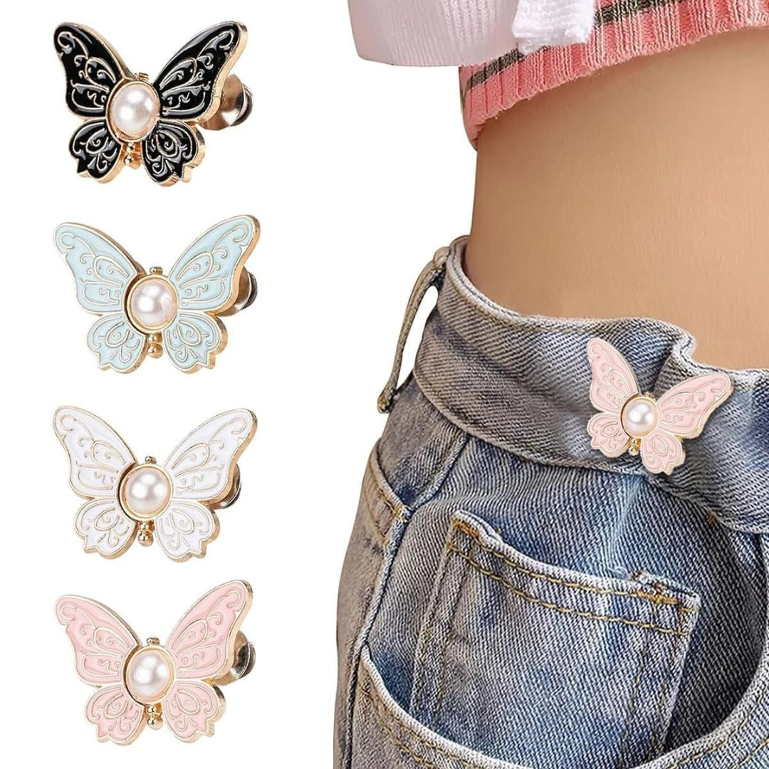 Butterfly Pearl Button Pins for Women and Girls(4 Pcs Set)