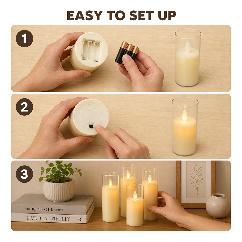 Elegant LED Candle Set (Set Of 3 Pcs)