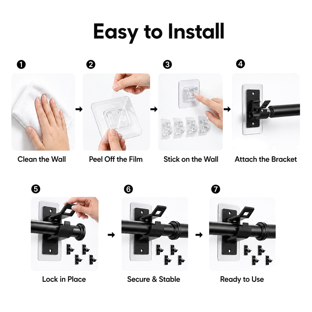 No Drill Curtain Rod Holders