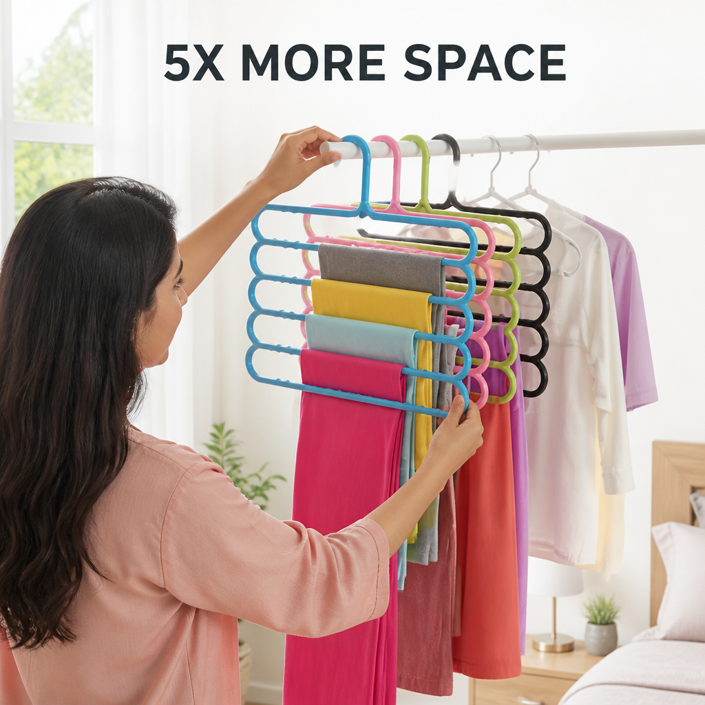 5-in-1 Space-Saving Hangers (Set Of 2 Pcs)
